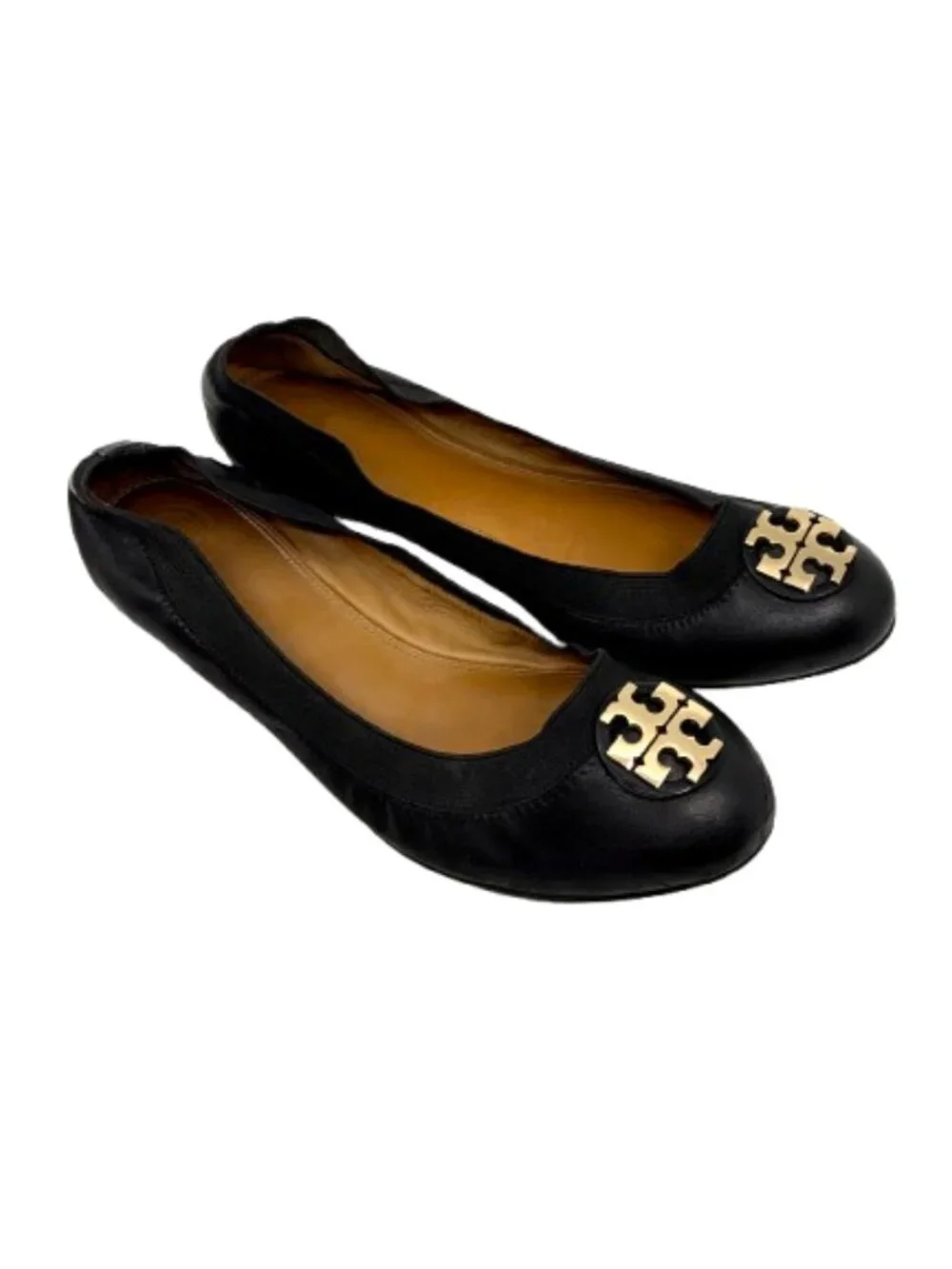 TORY BURCH~Claire Elastic Leather Ballet Flats – Perfect Black / Gold – Size 8.5